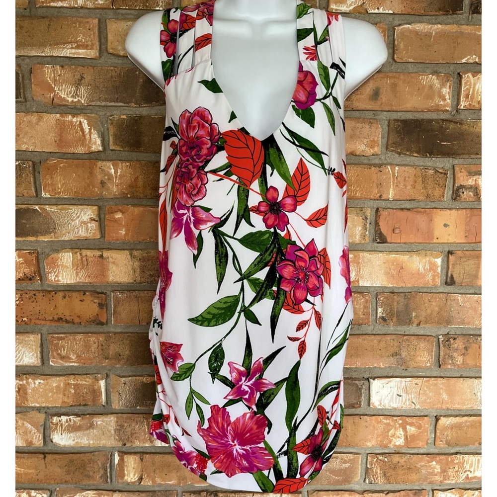INC International Concepts White Tropical Floral Crisscross Back Tank Top XL